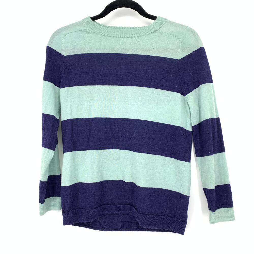 Fossil Pullover Wool Crew Neck Sweater Womens Size Medium Striped Blue
